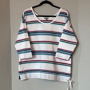 Talbots Striped Tie Detail Top 2X Scoop Neck 3/4 Sleeve